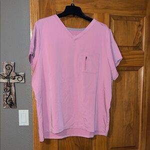 Dusty rose V-Neck scrub top  with upper zipper Pocket